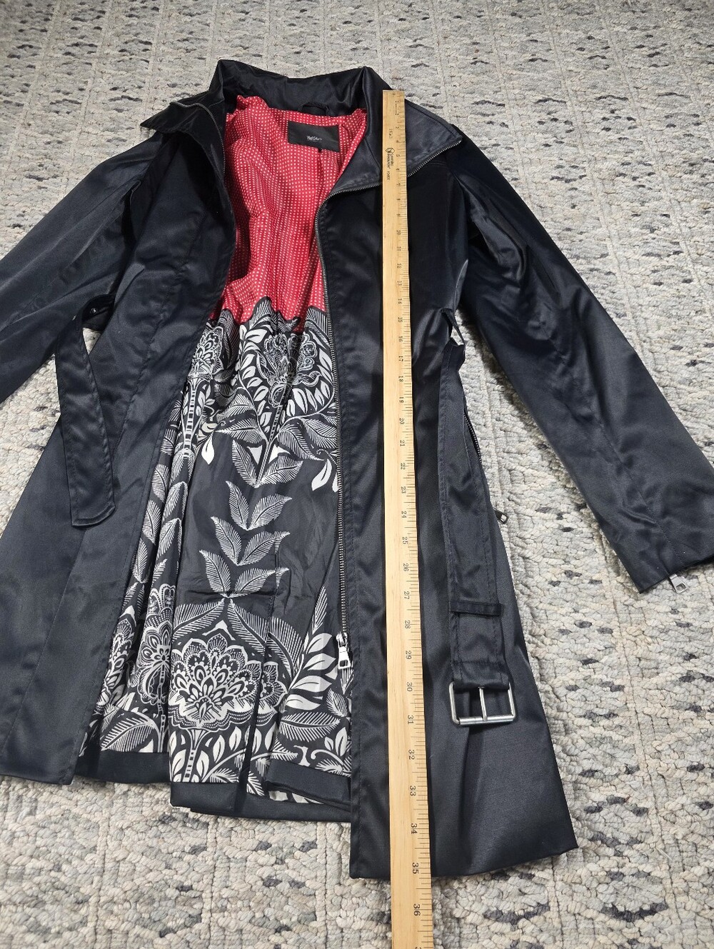 Mossimo Sexy Black Belted Trench Coat S Whimsy Goth Dark Academia Matrix Rain - Picture 13 of 16